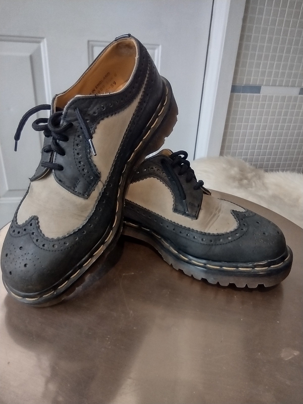 Dr. Martens Two-Tone Wingtip Oxfords — Black and Cream